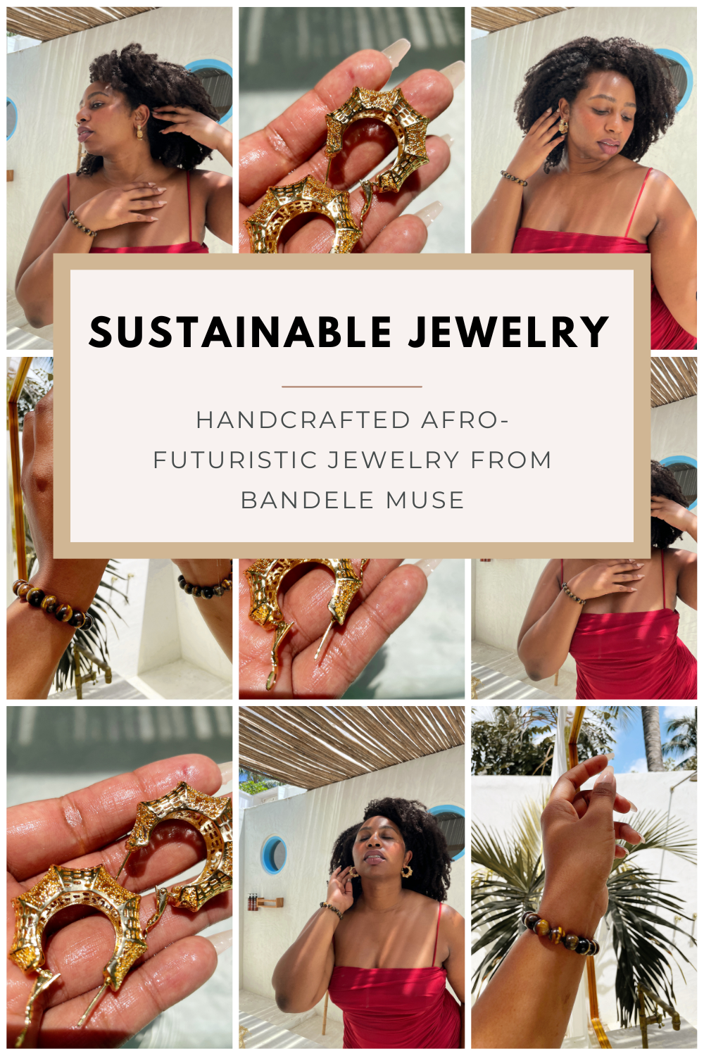 black owned jewelry, sustainable jewelry, Bandele Muse, Coco Bates, Good Advice Earrings, Tigers Eye Bracelet